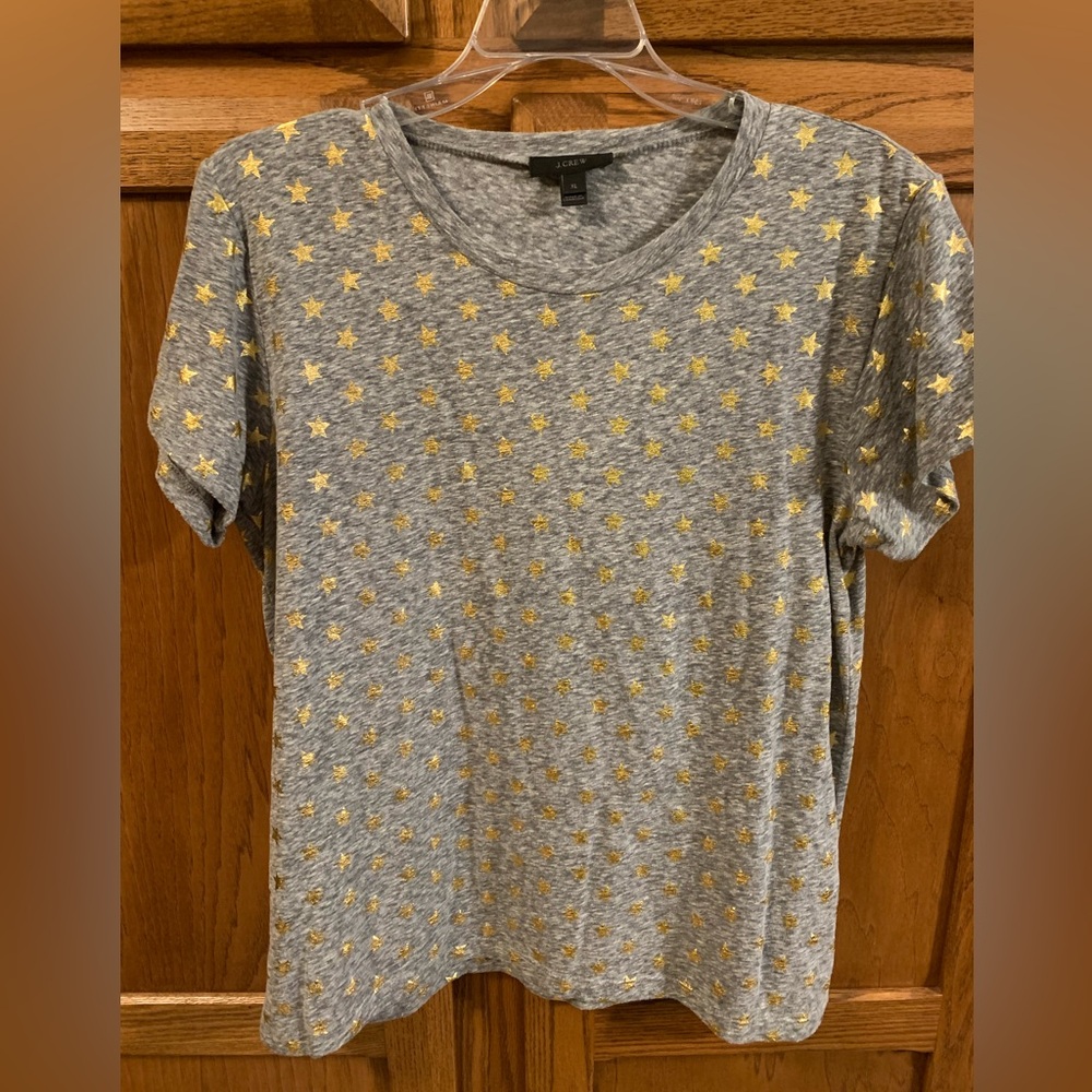J. Crew Gray Tee with Gold Star Pattern